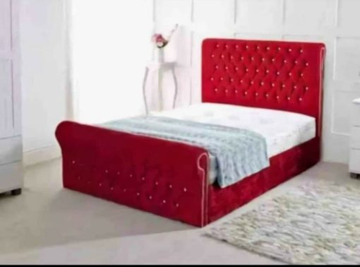 Red Fabric Sleigh Bed