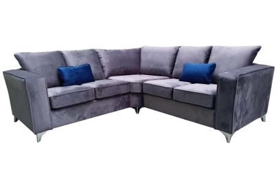 Kent Grey Velvet High Back Corner Sofa