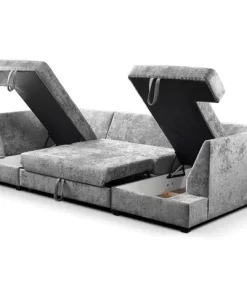 Meridian U Shape Sofa Bed with Storage Alaska Chenille Truffle and Platinum Grey