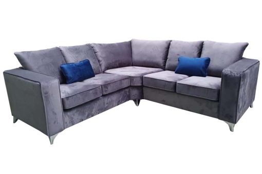 Kent Grey Velvet High Back Corner Sofa