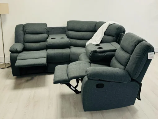 Fabric Grey Recliner Sofa Double Corner7
