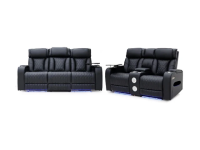 Tech 11 Smart 3+2 Electric Recliner Sofa Set Black Aire Leather